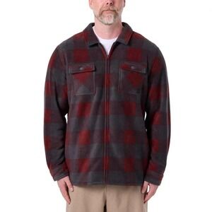 NEW Voyager Men's XL Plaid Fleece Lined Full Zip Jacket Shirt Red Grey